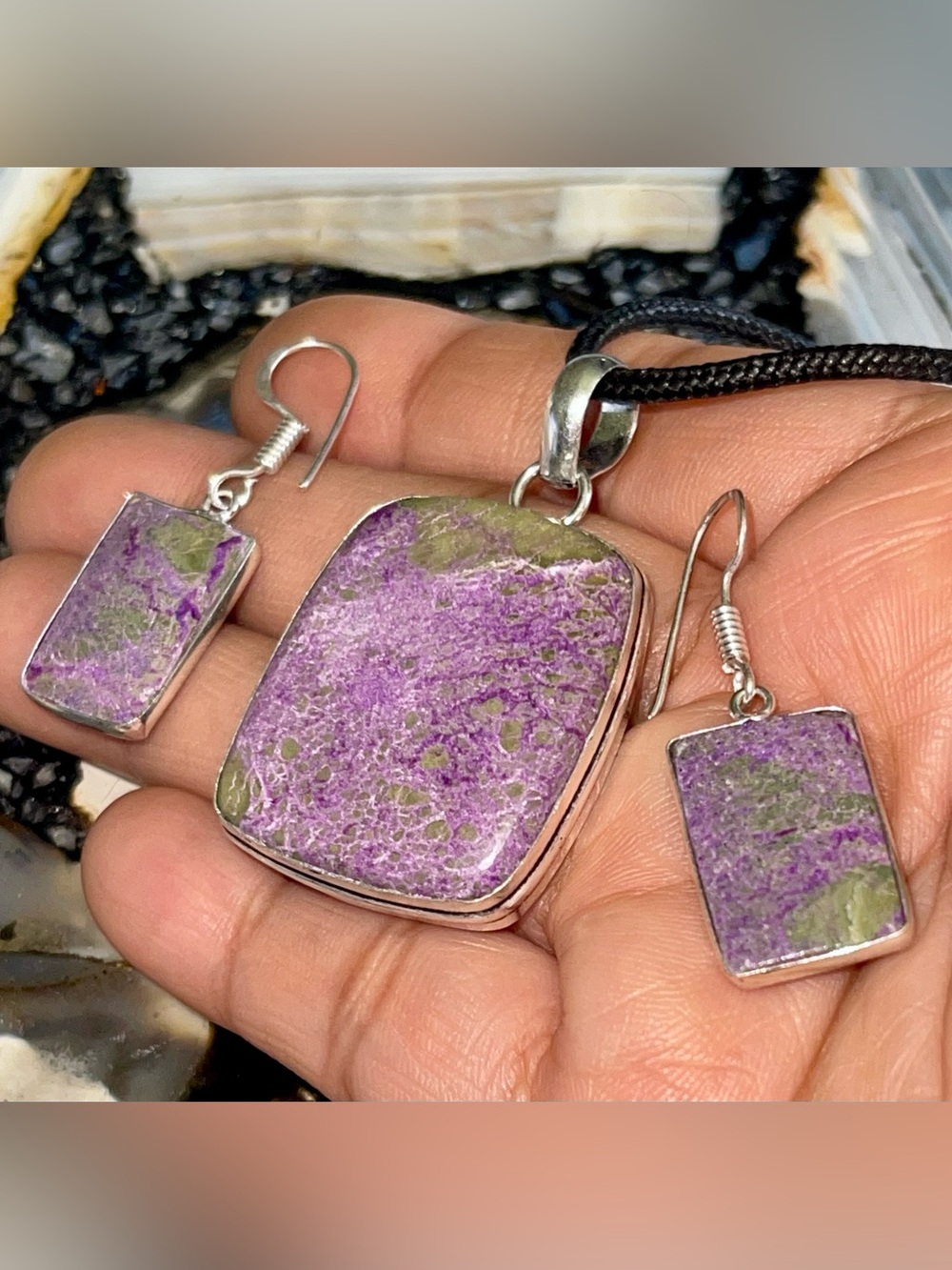 Purpurite Atlantisite Earrings & Pendant Set